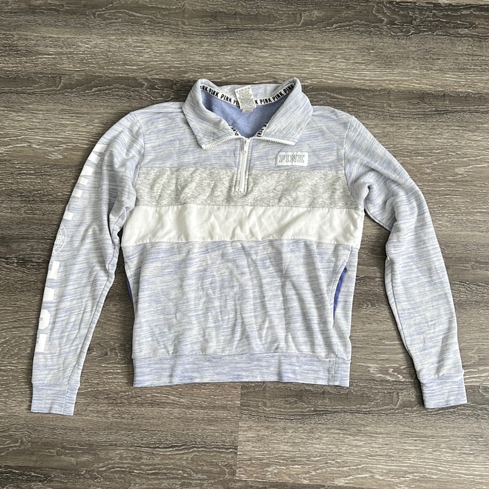 Pink Victoria's Secret Quarter Zip Sweatshirt XS Blue White Grey